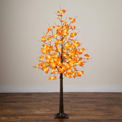 5ft. Pre-Lit Minimalist Autumn Maple Artificial Fall Tree with 96 LED Lights