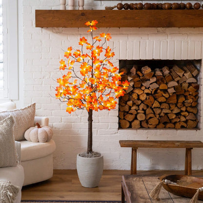 5ft. Pre-Lit Minimalist Autumn Maple Artificial Fall Tree with 96 LED Lights