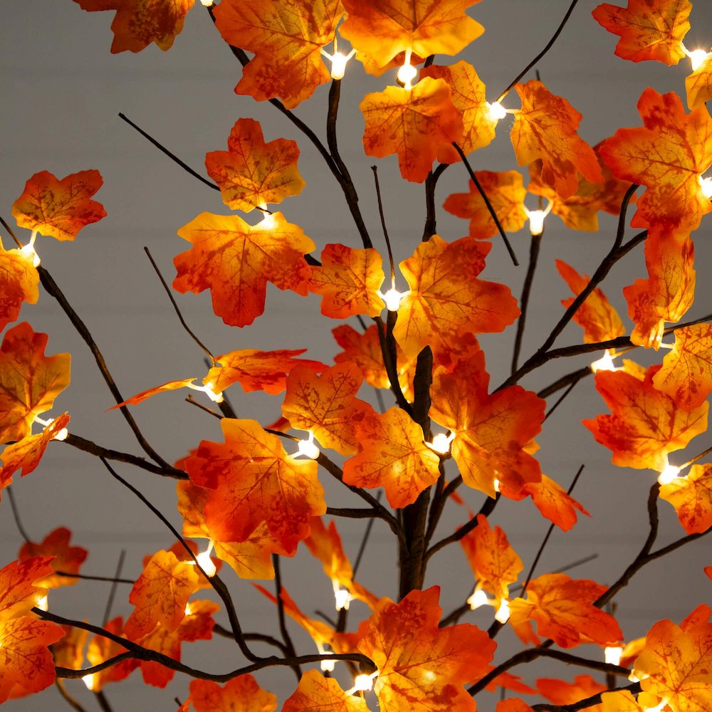 6ft. Pre-Lit Minimalist Autumn Maple Artificial Fall Tree with 120 LED Lights