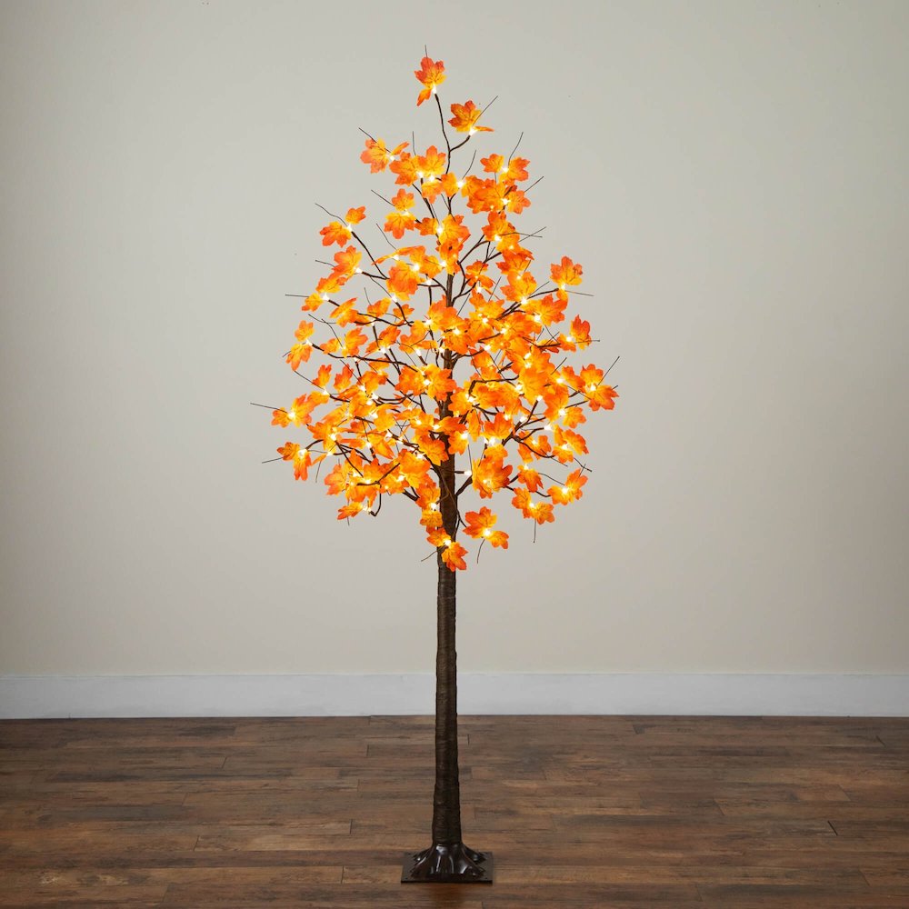 6ft. Pre-Lit Minimalist Autumn Maple Artificial Fall Tree with 120 LED Lights