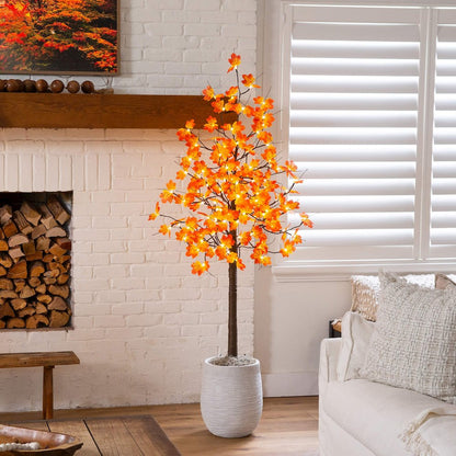 6ft. Pre-Lit Minimalist Autumn Maple Artificial Fall Tree with 120 LED Lights