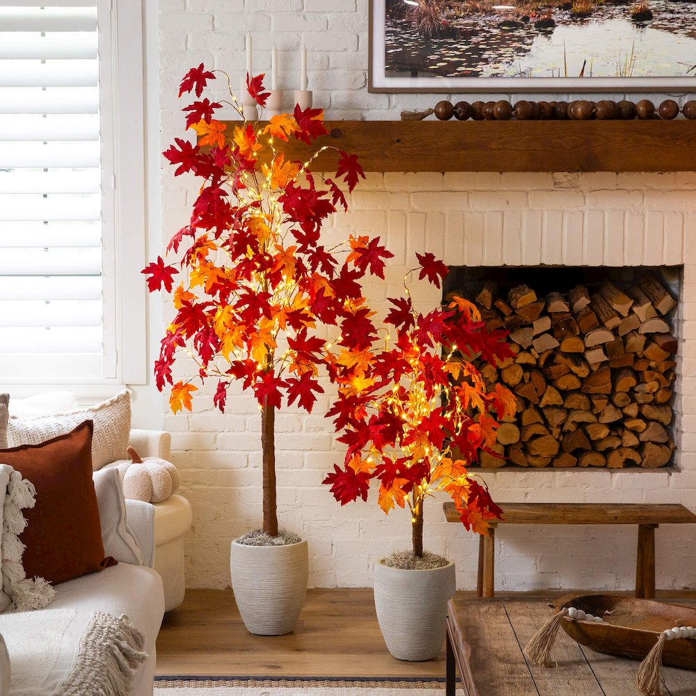 4ft. Pre-Lit Autumn Weeping Maple Artificial Fall Tree with 180 LED Lights