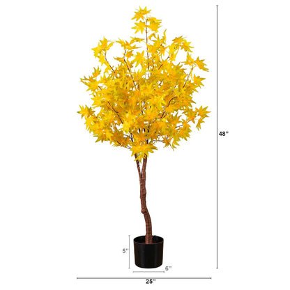 4ft. Pre-Lit Yellow Autumn Maple Artificial Fall Tree with 150 LED Lights