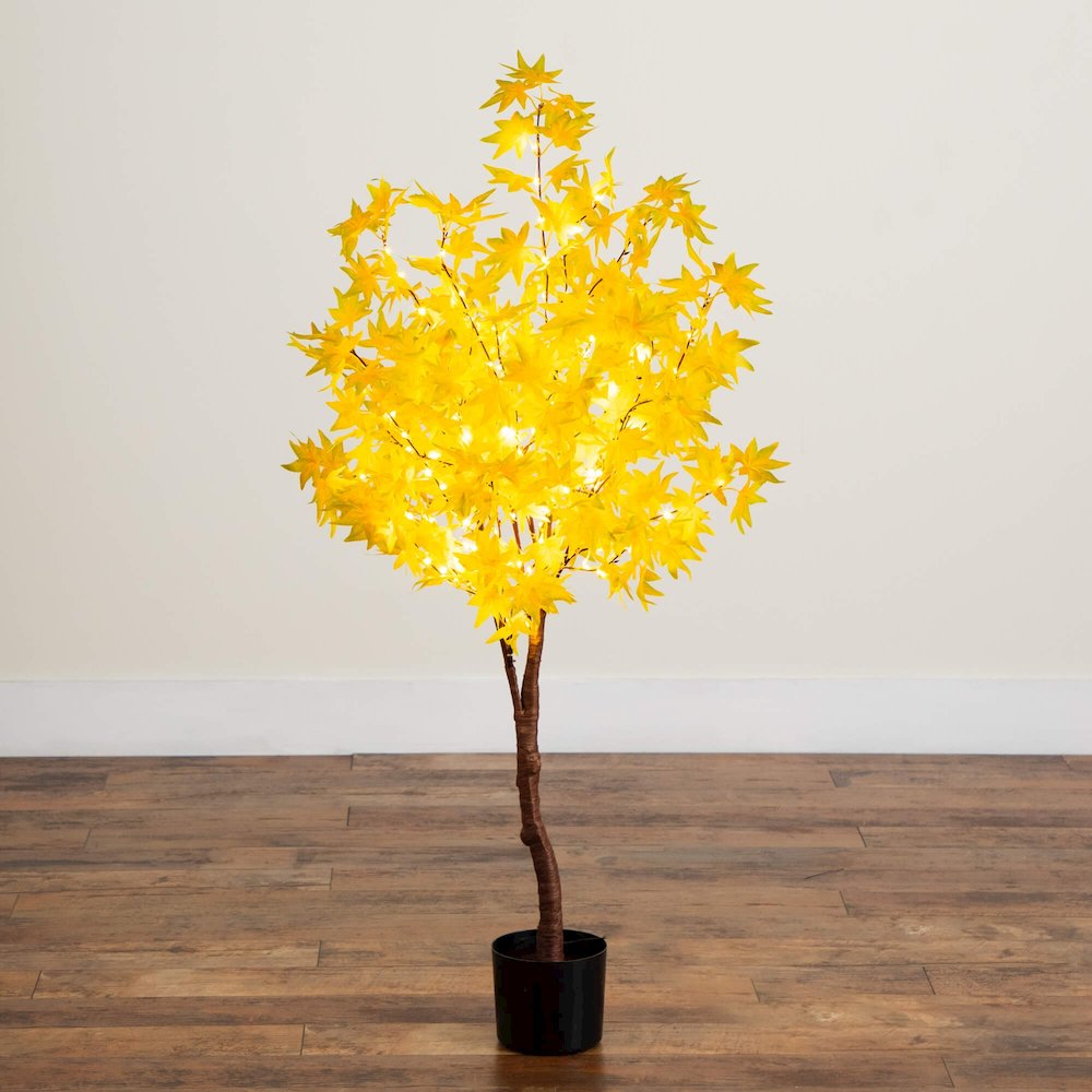 4ft. Pre-Lit Yellow Autumn Maple Artificial Fall Tree with 150 LED Lights