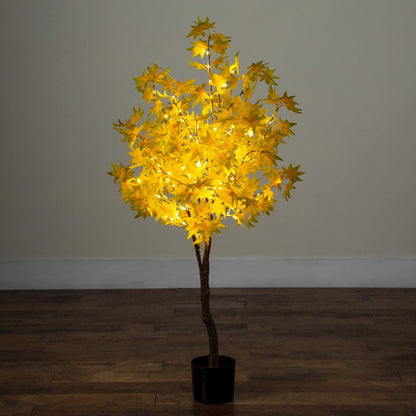 4ft. Pre-Lit Yellow Autumn Maple Artificial Fall Tree with 150 LED Lights