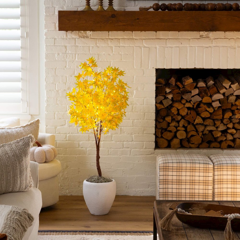 4ft. Pre-Lit Yellow Autumn Maple Artificial Fall Tree with 150 LED Lights