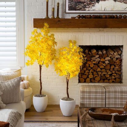 4ft. Pre-Lit Yellow Autumn Maple Artificial Fall Tree with 150 LED Lights