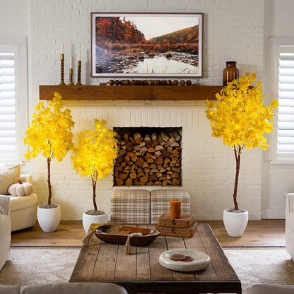 4ft. Pre-Lit Yellow Autumn Maple Artificial Fall Tree with 150 LED Lights