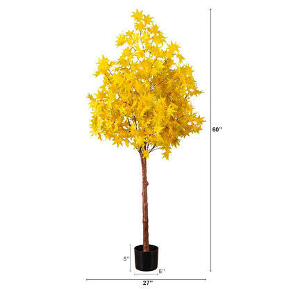 5ft. Pre-Lit Yellow Autumn Maple Artificial Fall Tree with 250 LED Lights