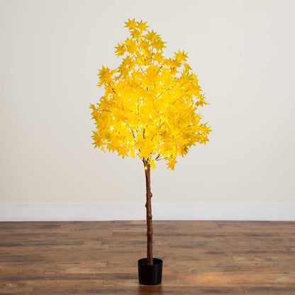 5ft. Pre-Lit Yellow Autumn Maple Artificial Fall Tree with 250 LED Lights