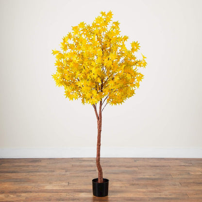 6ft. Pre-Lit Yellow Autumn Maple Artificial Fall Tree with 350 LED Lights