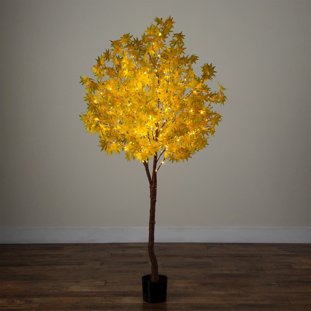 6ft. Pre-Lit Yellow Autumn Maple Artificial Fall Tree with 350 LED Lights