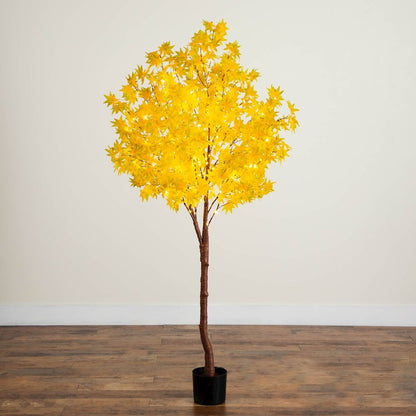 6ft. Pre-Lit Yellow Autumn Maple Artificial Fall Tree with 350 LED Lights