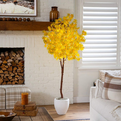 6ft. Pre-Lit Yellow Autumn Maple Artificial Fall Tree with 350 LED Lights