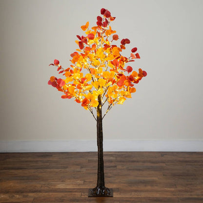 5ft. Pre-Lit Bright Autumn Eucalyptus Artificial Fall Tree with 300 LED Lights