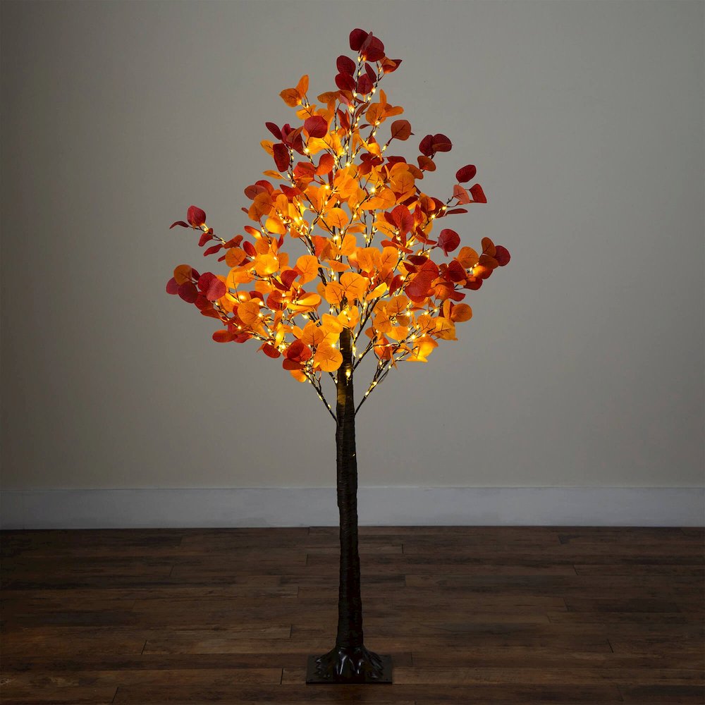 5ft. Pre-Lit Bright Autumn Eucalyptus Artificial Fall Tree with 300 LED Lights