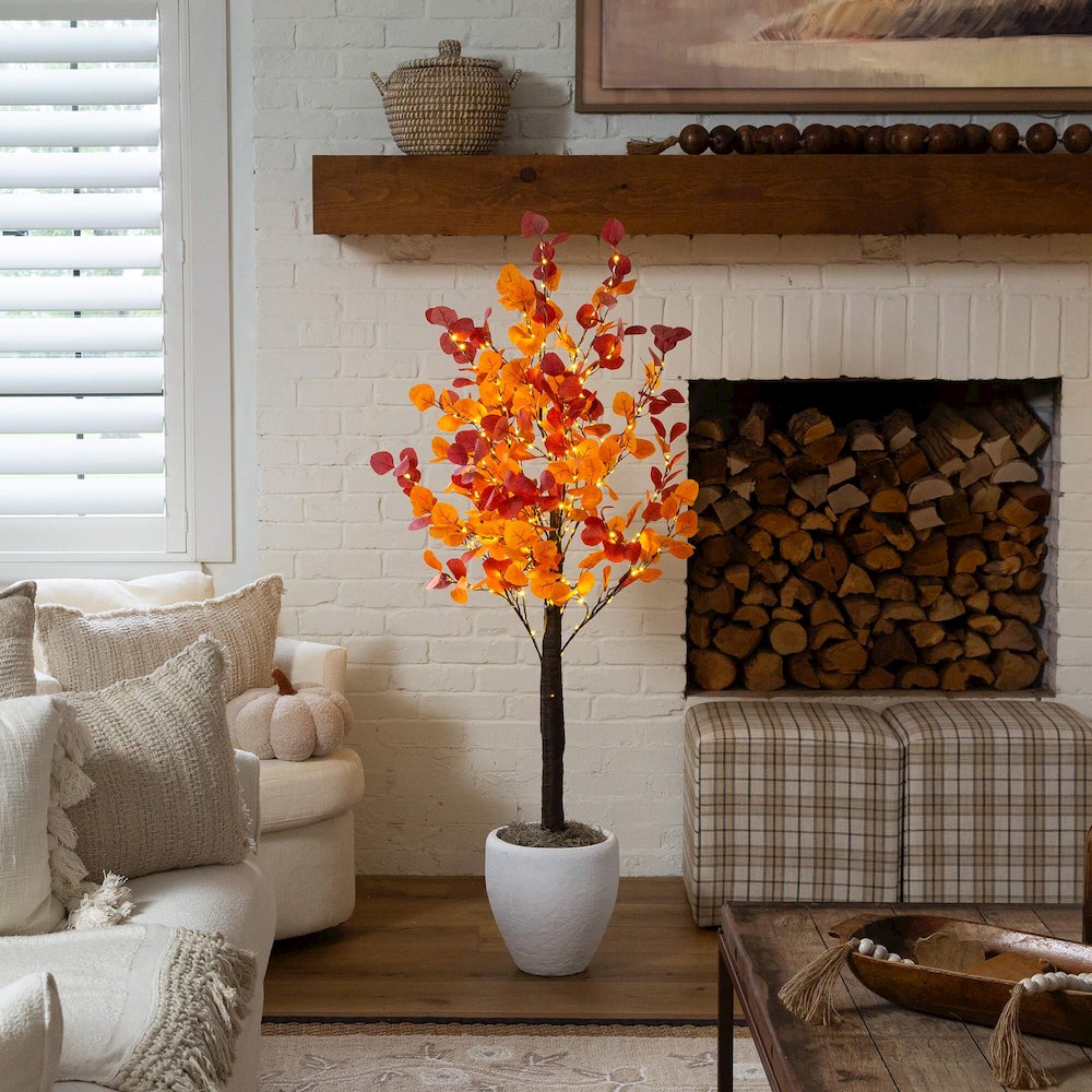 5ft. Pre-Lit Bright Autumn Eucalyptus Artificial Fall Tree with 300 LED Lights