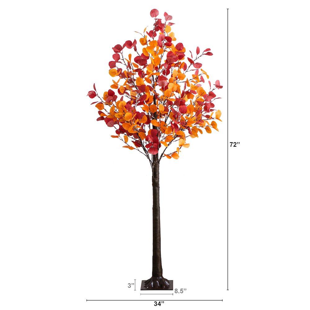 6ft. Pre-Lit Bright Autumn Eucalyptus Artificial Fall Tree with 420 LED Lights