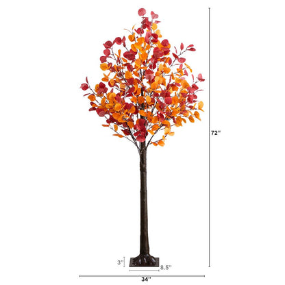 6ft. Pre-Lit Bright Autumn Eucalyptus Artificial Fall Tree with 420 LED Lights