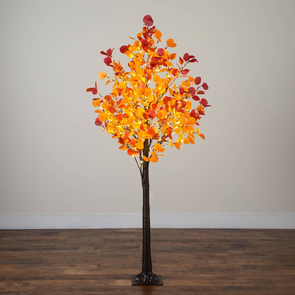 6ft. Pre-Lit Bright Autumn Eucalyptus Artificial Fall Tree with 420 LED Lights
