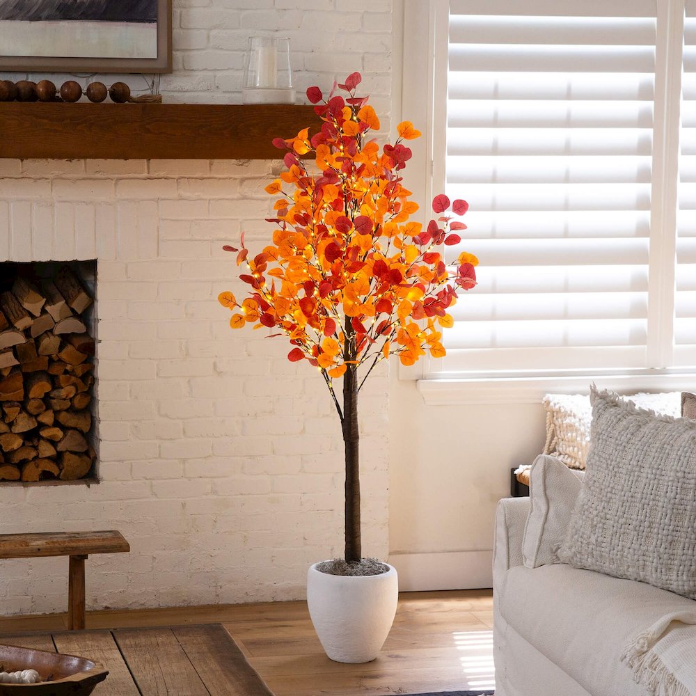 6ft. Pre-Lit Bright Autumn Eucalyptus Artificial Fall Tree with 420 LED Lights
