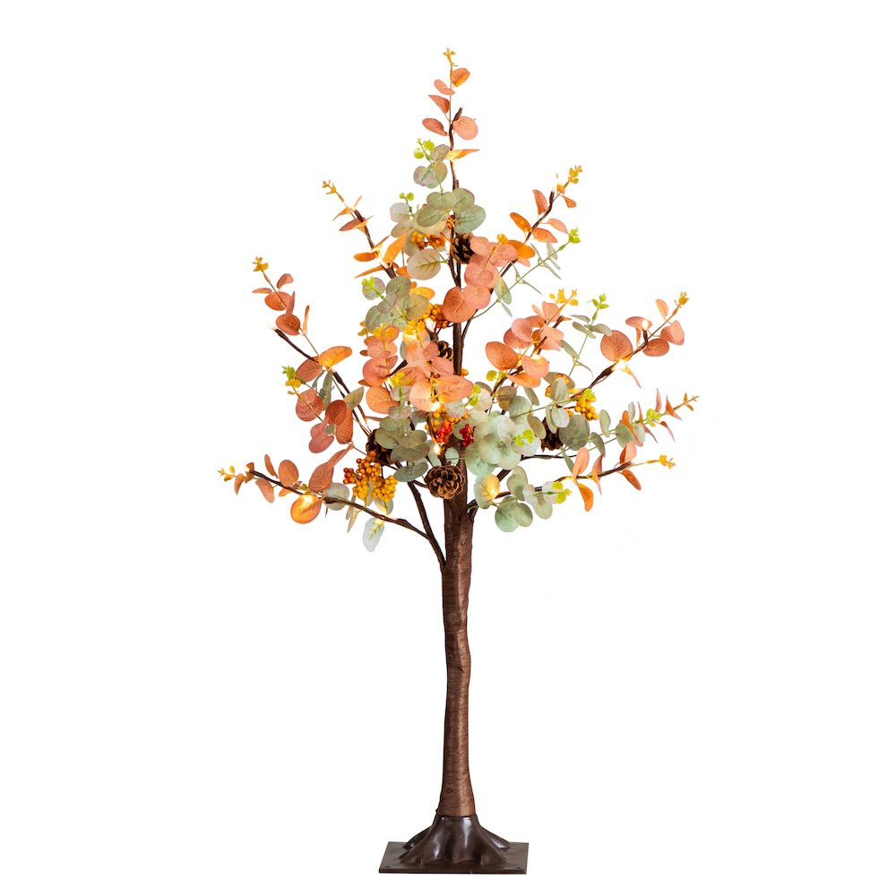 3ft. Pre-Lit Autumn Eucalyptus Artificial Fall Tree with Pinecones, Berries