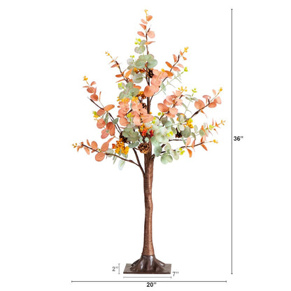3ft. Pre-Lit Autumn Eucalyptus Artificial Fall Tree with Pinecones, Berries