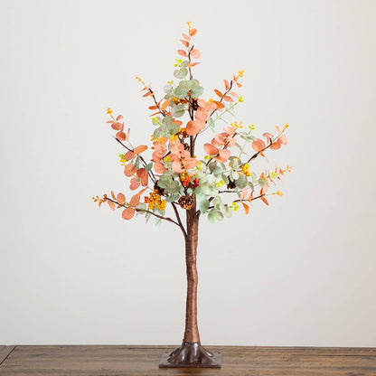 3ft. Pre-Lit Autumn Eucalyptus Artificial Fall Tree with Pinecones, Berries