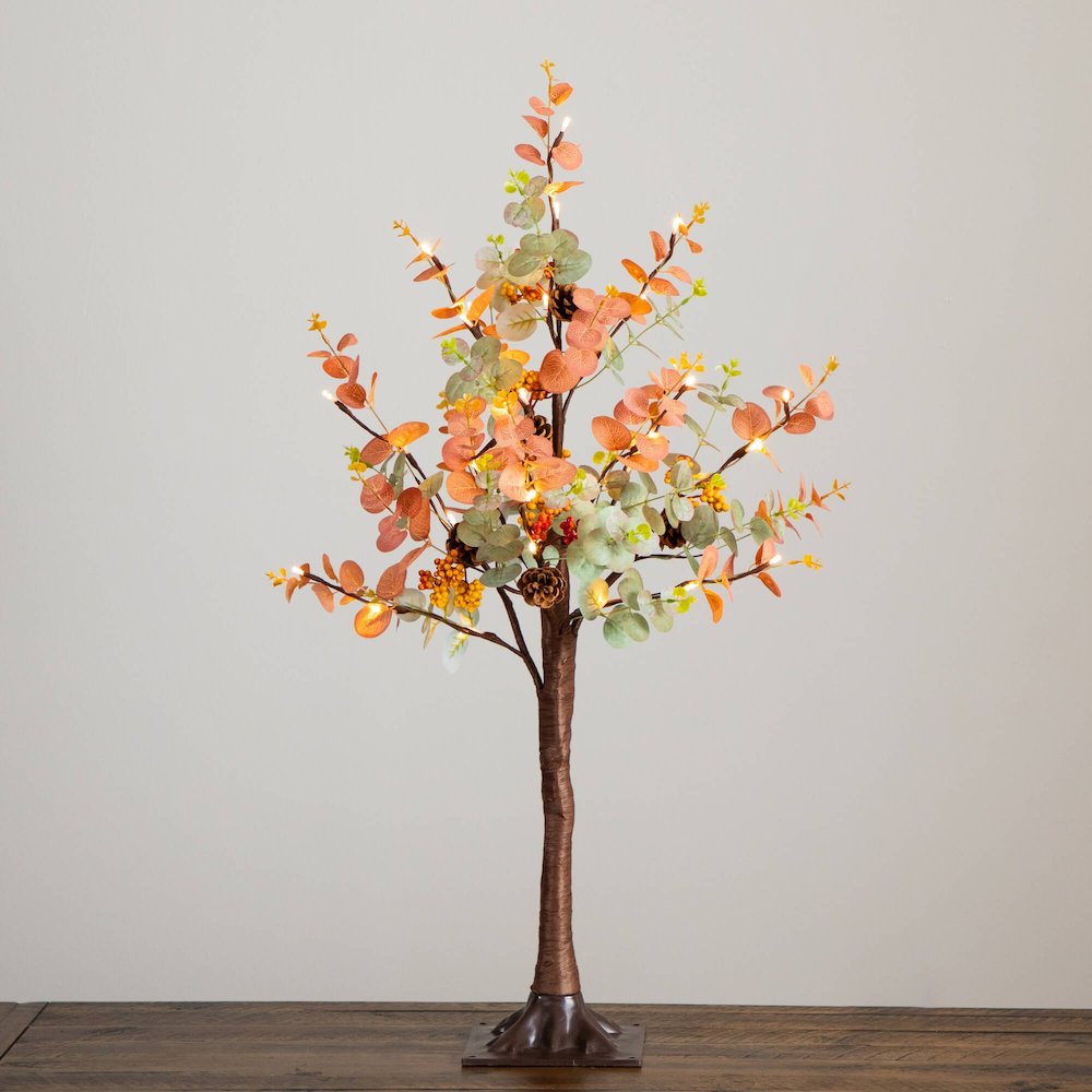 3ft. Pre-Lit Autumn Eucalyptus Artificial Fall Tree with Pinecones, Berries