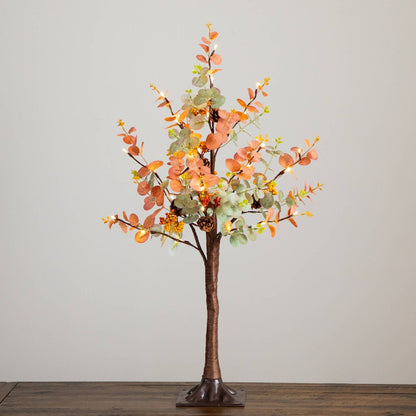 3ft. Pre-Lit Autumn Eucalyptus Artificial Fall Tree with Pinecones, Berries