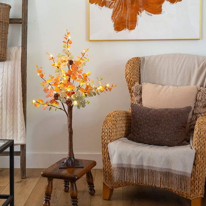 3ft. Pre-Lit Autumn Eucalyptus Artificial Fall Tree with Pinecones, Berries