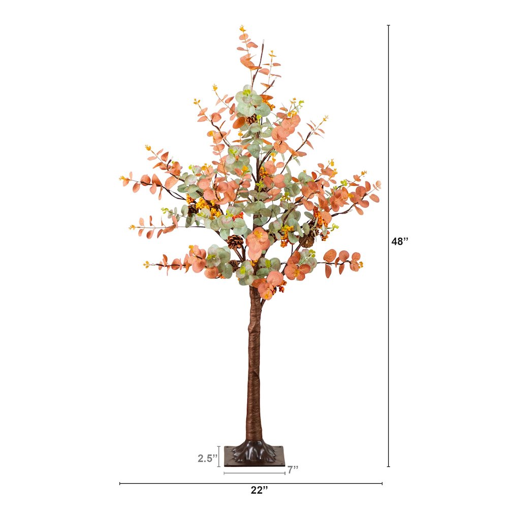 4ft. Pre-Lit Autumn Eucalyptus Artificial Fall Tree with Pinecones, Berries