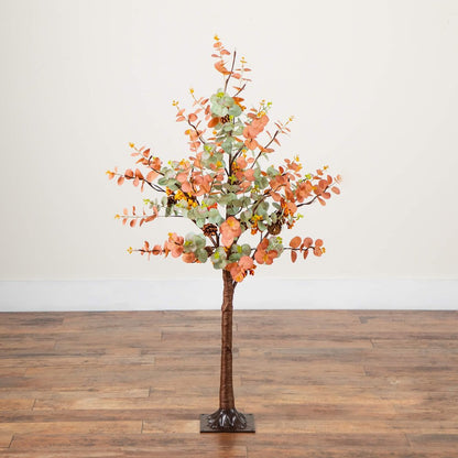 4ft. Pre-Lit Autumn Eucalyptus Artificial Fall Tree with Pinecones, Berries