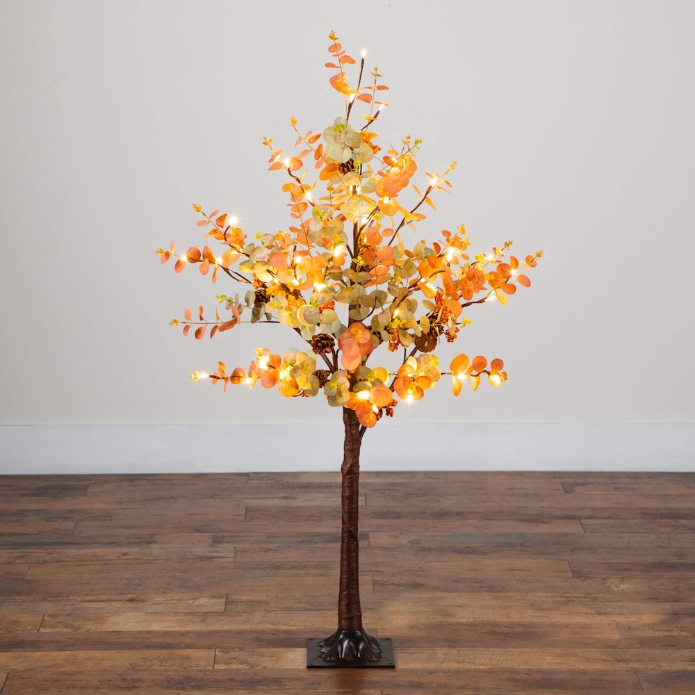 4ft. Pre-Lit Autumn Eucalyptus Artificial Fall Tree with Pinecones, Berries