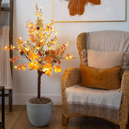 4ft. Pre-Lit Autumn Eucalyptus Artificial Fall Tree with Pinecones, Berries