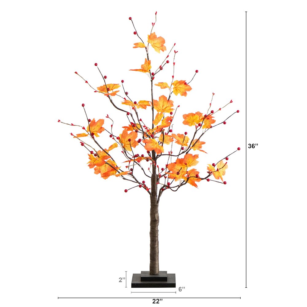 3ft. Pre-Lit Autumn Maple Artificial Fall Tree with Berries and 36 LED Lights