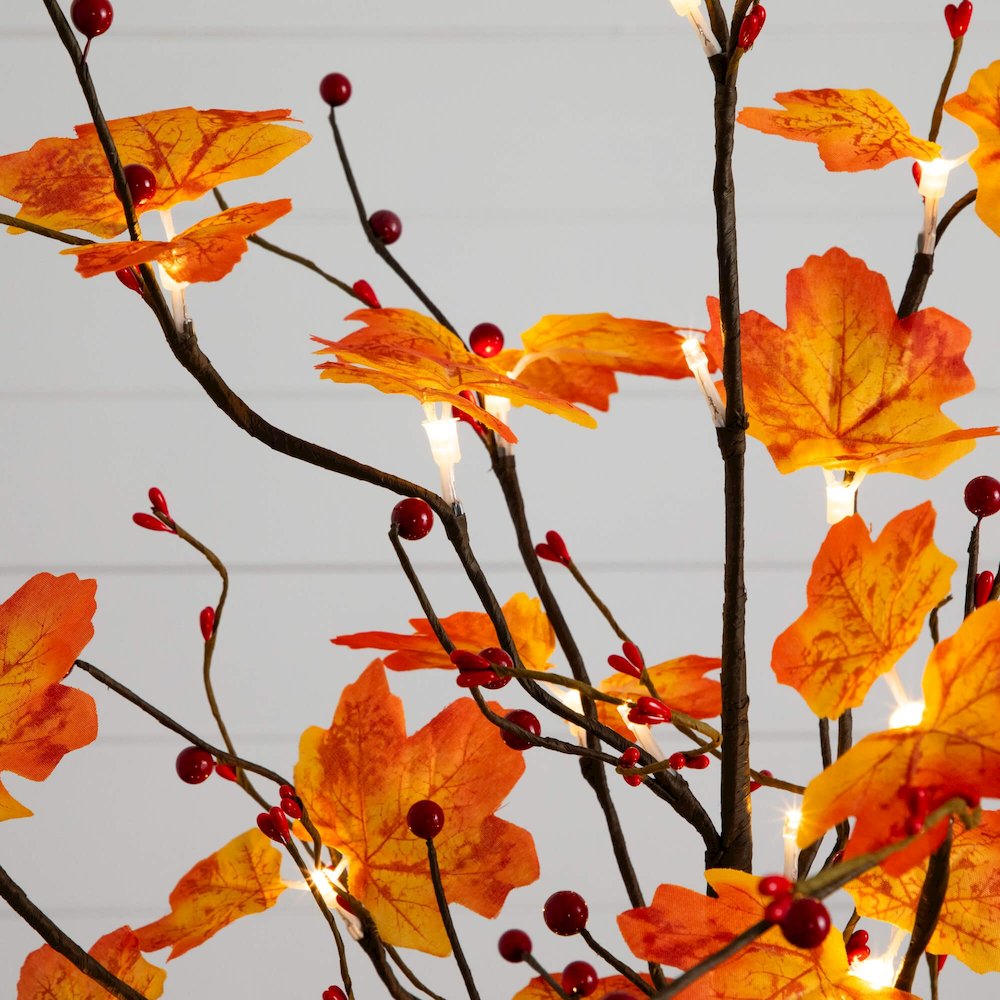 3ft. Pre-Lit Autumn Maple Artificial Fall Tree with Berries and 36 LED Lights