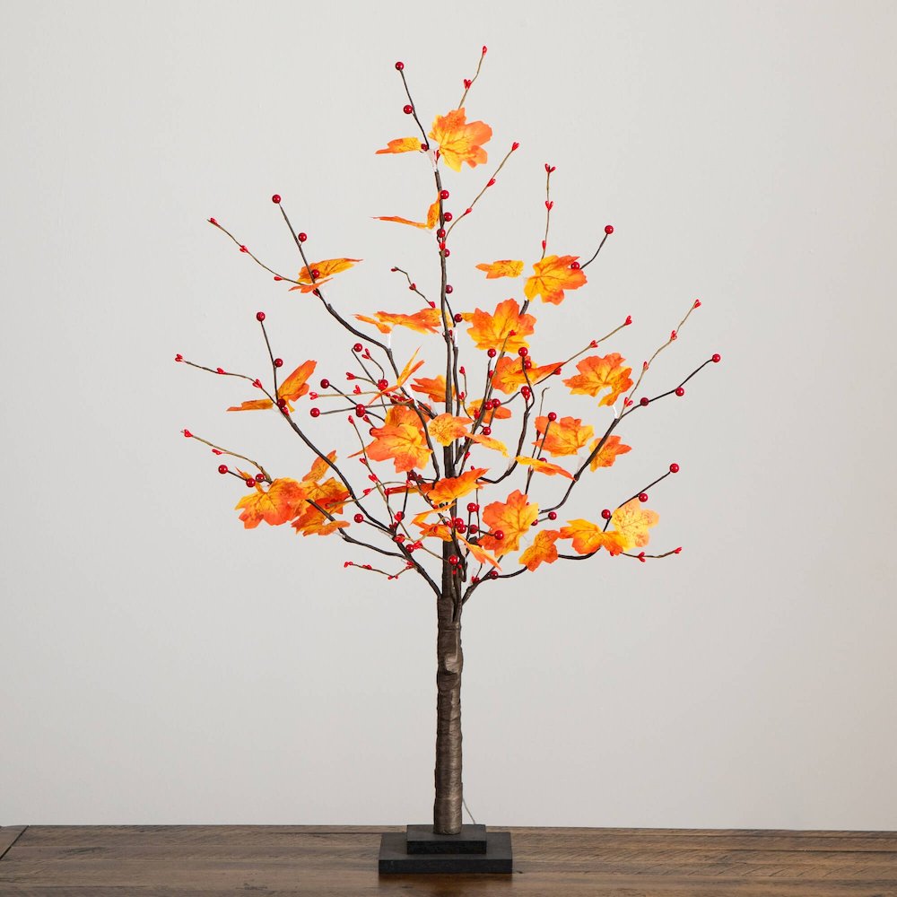 3ft. Pre-Lit Autumn Maple Artificial Fall Tree with Berries and 36 LED Lights