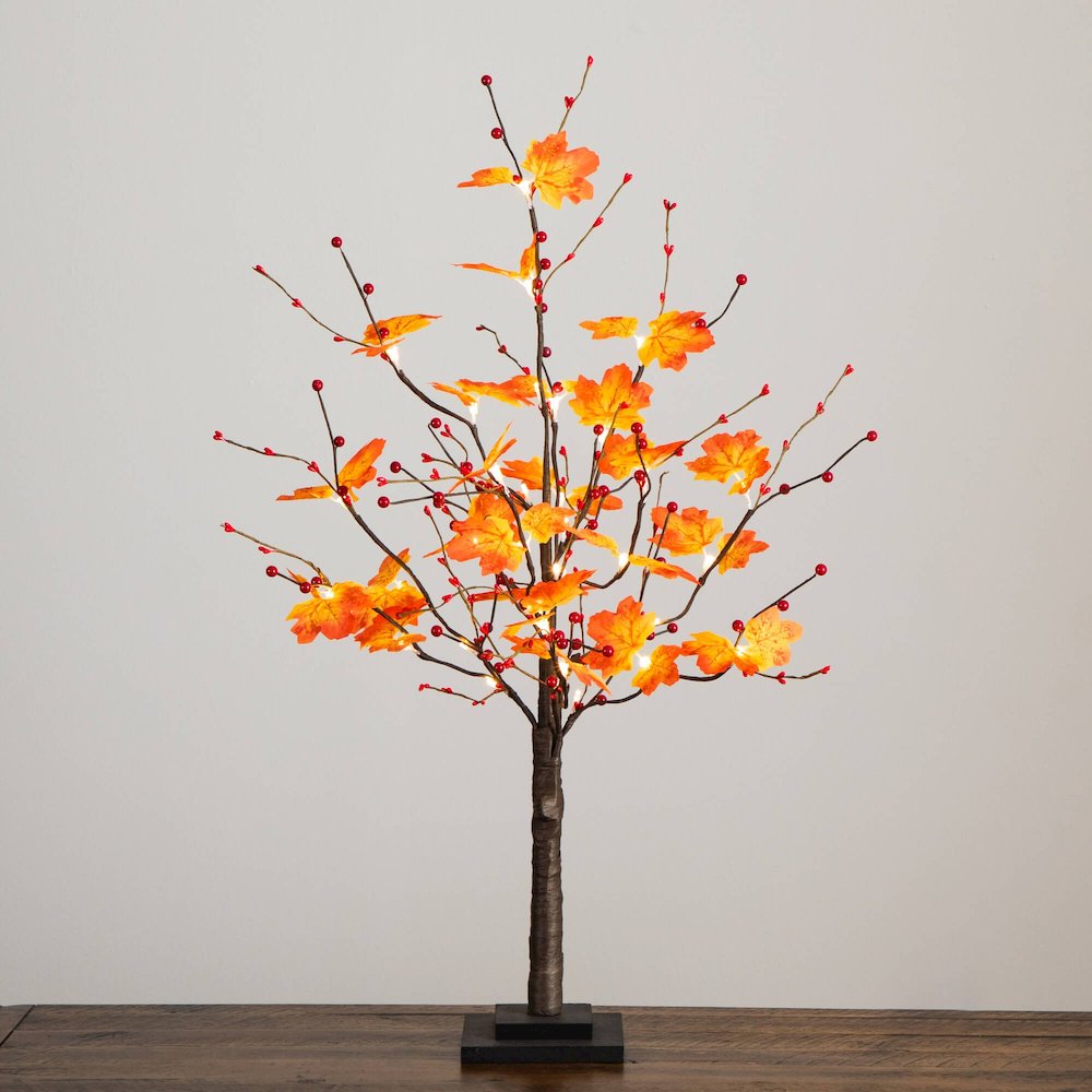 3ft. Pre-Lit Autumn Maple Artificial Fall Tree with Berries and 36 LED Lights