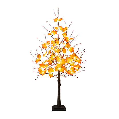 4ft. Pre-Lit Autumn Maple Artificial Fall Tree with Berries and 60 LED Lights