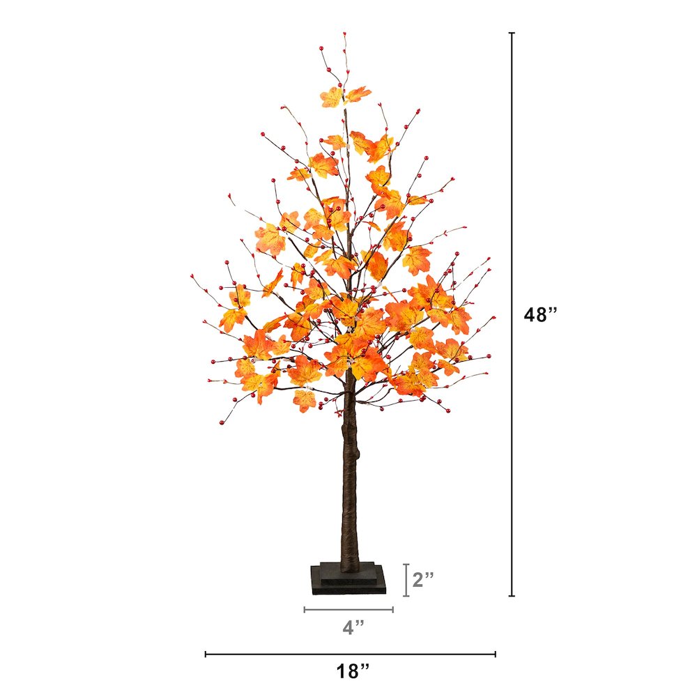 4ft. Pre-Lit Autumn Maple Artificial Fall Tree with Berries and 60 LED Lights