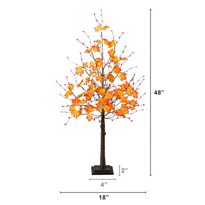 4ft. Pre-Lit Autumn Maple Artificial Fall Tree with Berries and 60 LED Lights
