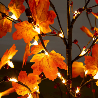 4ft. Pre-Lit Autumn Maple Artificial Fall Tree with Berries and 60 LED Lights