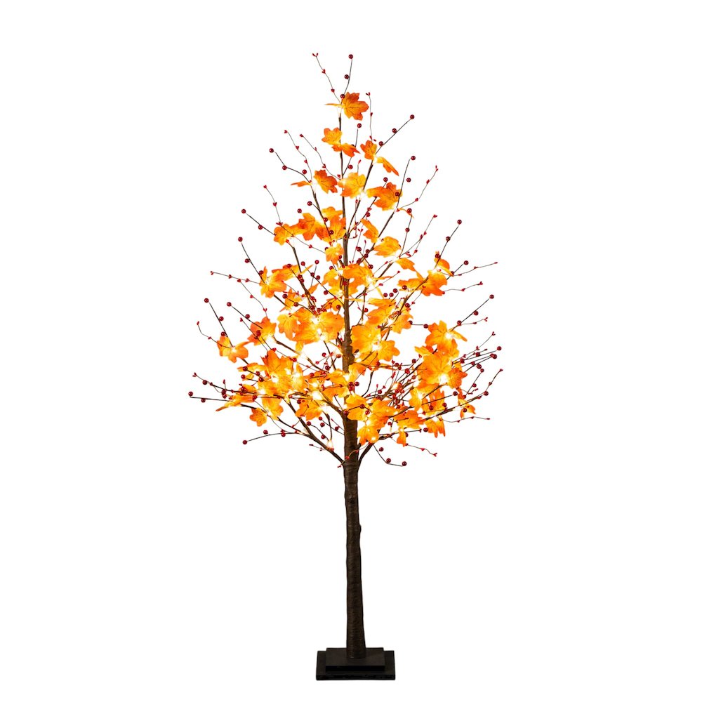 5ft. Pre-Lit Autumn Maple Artificial Fall Tree with Berries and 96 LED Lights