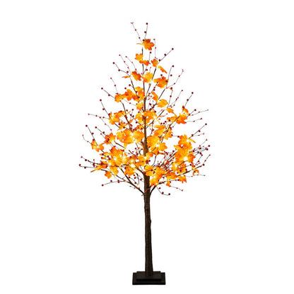 5ft. Pre-Lit Autumn Maple Artificial Fall Tree with Berries and 96 LED Lights