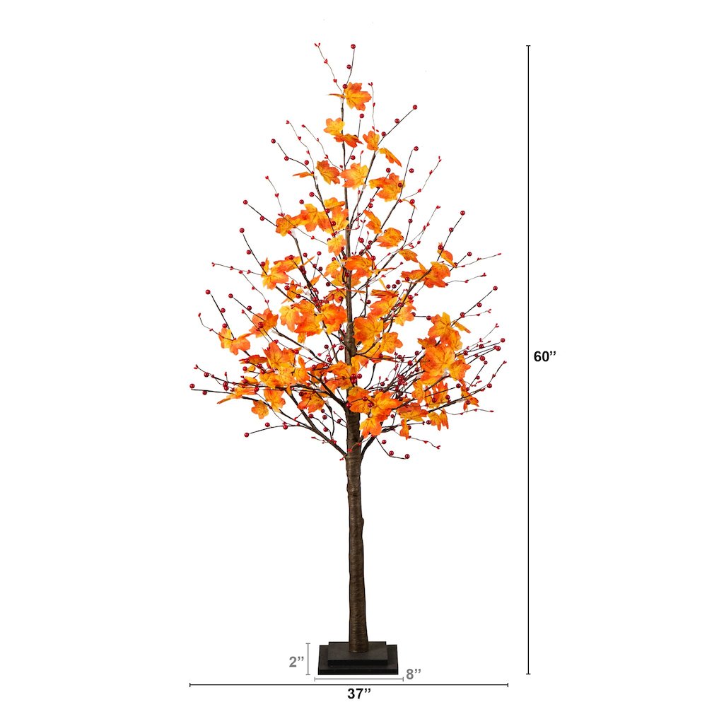 5ft. Pre-Lit Autumn Maple Artificial Fall Tree with Berries and 96 LED Lights