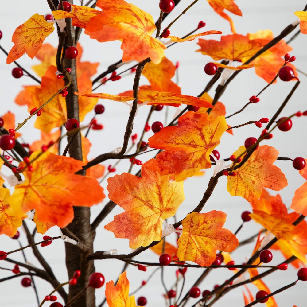 5ft. Pre-Lit Autumn Maple Artificial Fall Tree with Berries and 96 LED Lights