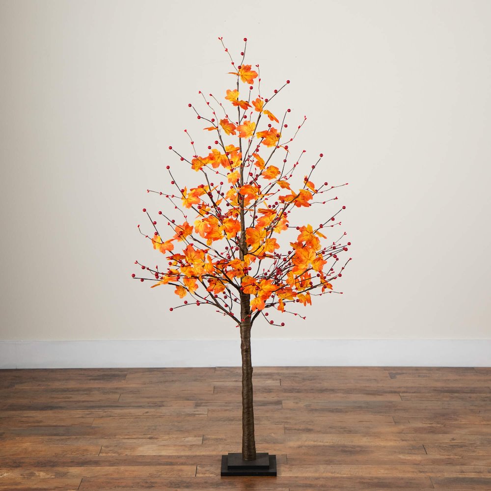 5ft. Pre-Lit Autumn Maple Artificial Fall Tree with Berries and 96 LED Lights