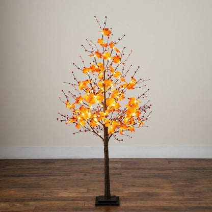 5ft. Pre-Lit Autumn Maple Artificial Fall Tree with Berries and 96 LED Lights