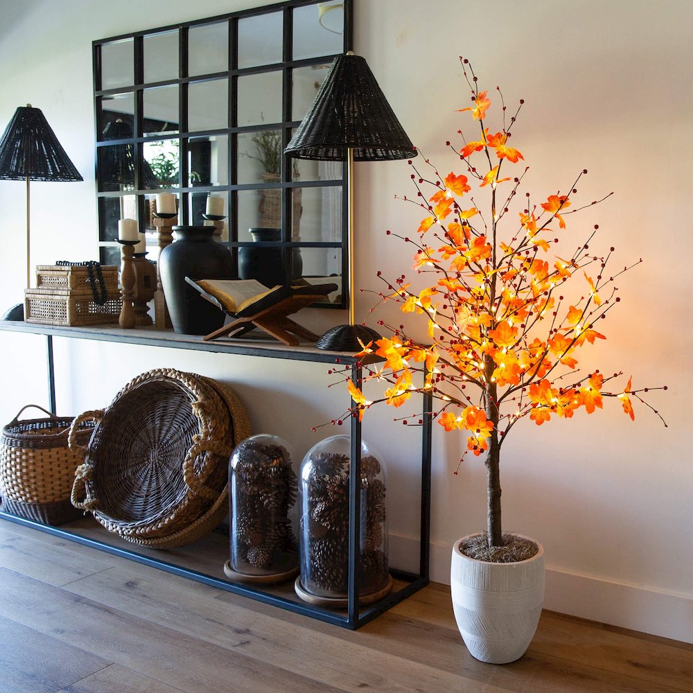 5ft. Pre-Lit Autumn Maple Artificial Fall Tree with Berries and 96 LED Lights